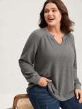 Waffle Grid Notched Collar Lace Sweatshirt