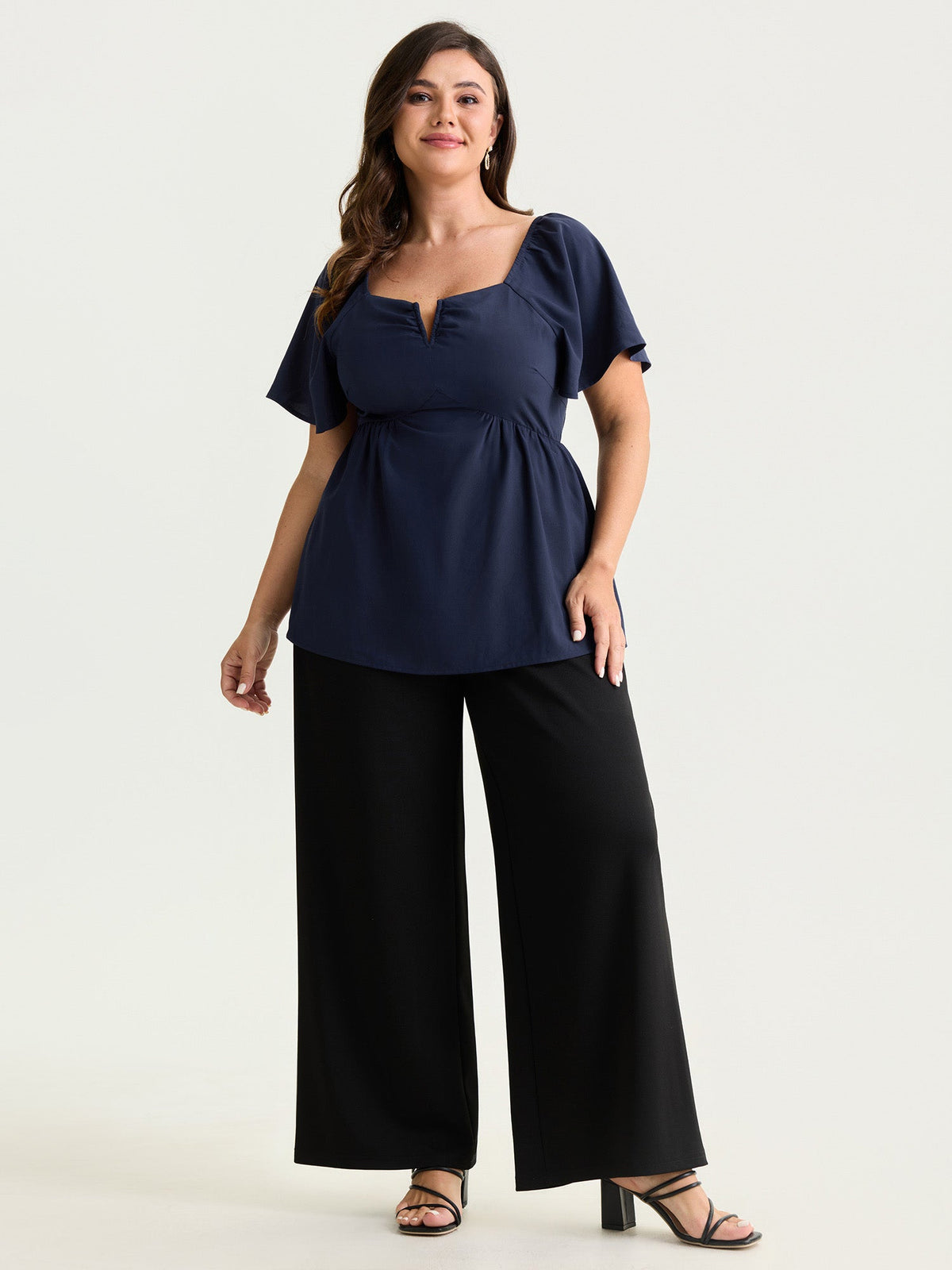 Ruched Flared Sleeves Fit And Flare Blouse