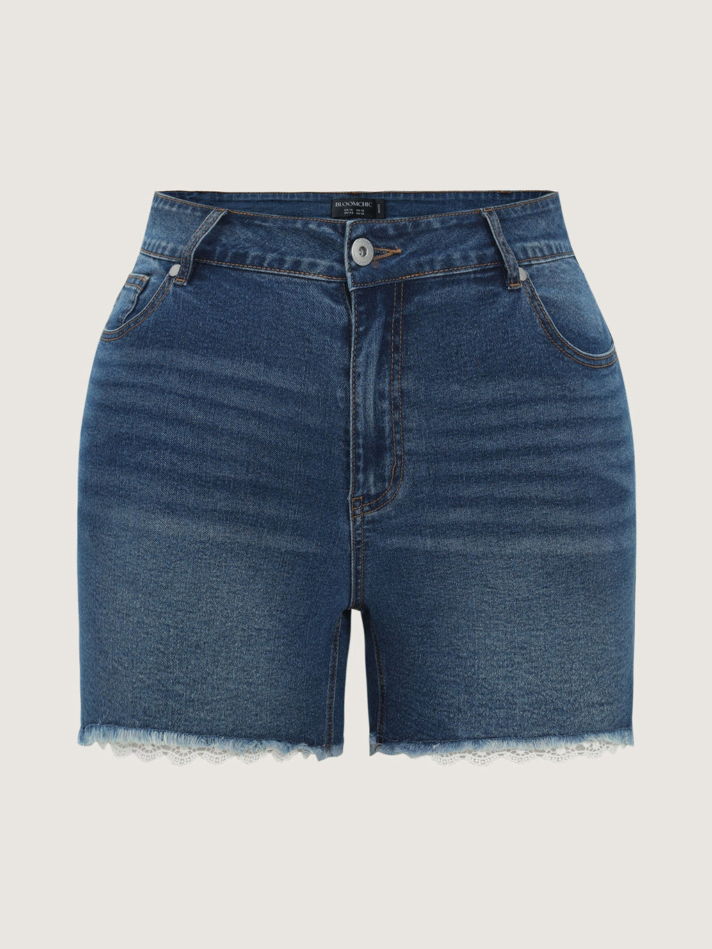 Stretchy Skinny-Fit Lace Trim Stitch Denim Shorts
