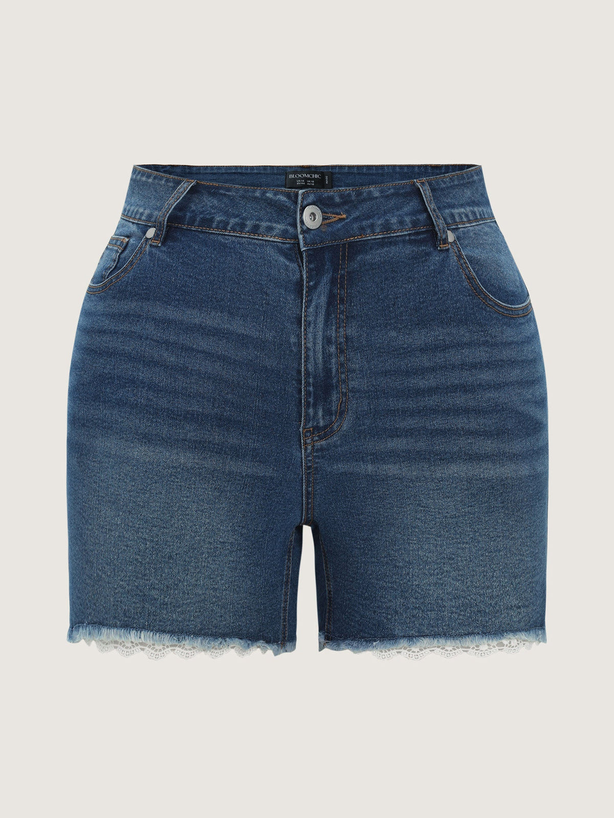 Stretchy Skinny-Fit Lace Trim Stitch Denim Shorts