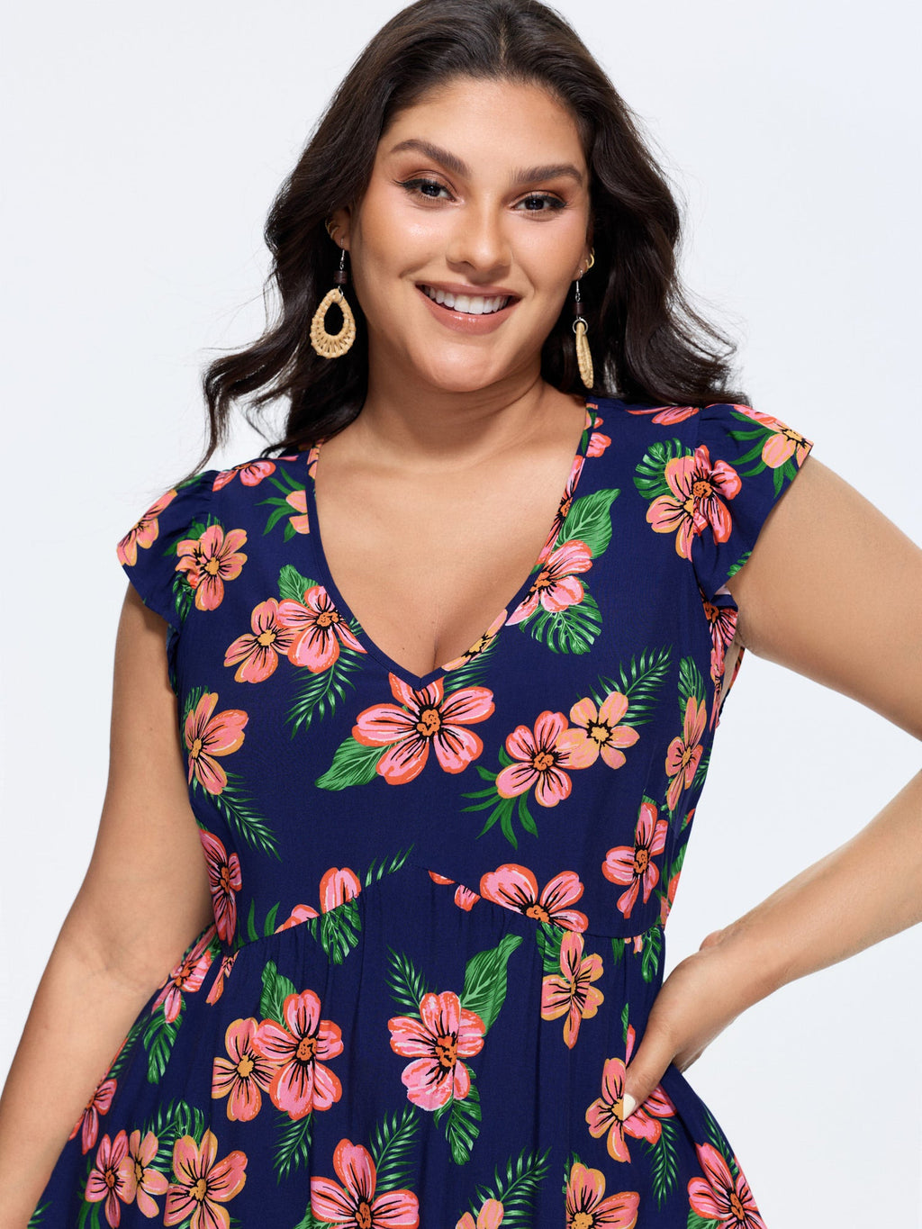 Colorful Floral Print Ruffled Sleeve Blouse