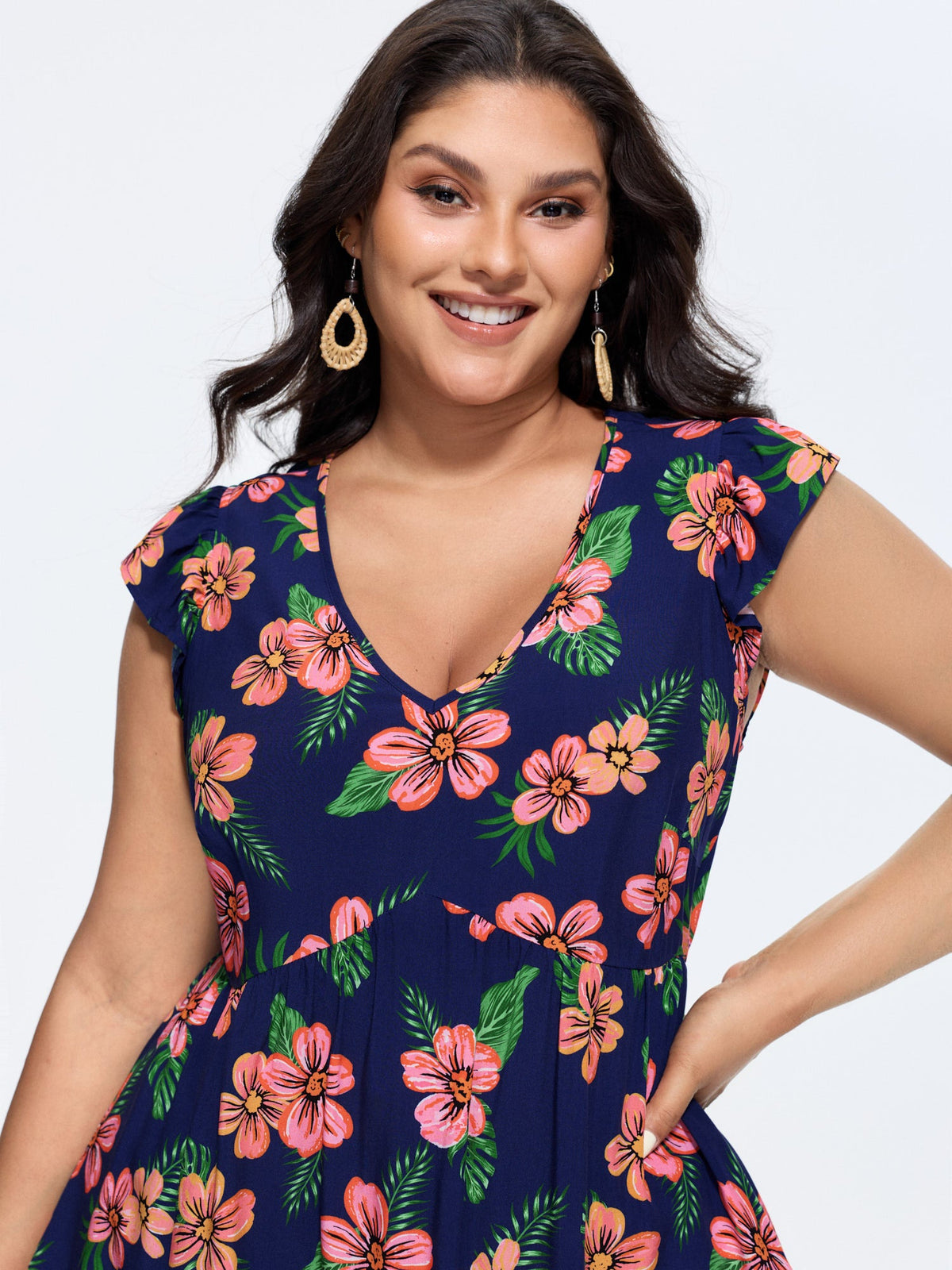 Colorful Floral Print Ruffled Sleeve Blouse