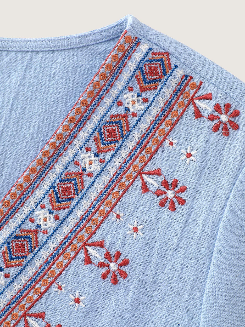 Cotton Floral Embroidered V-Neck Blouse