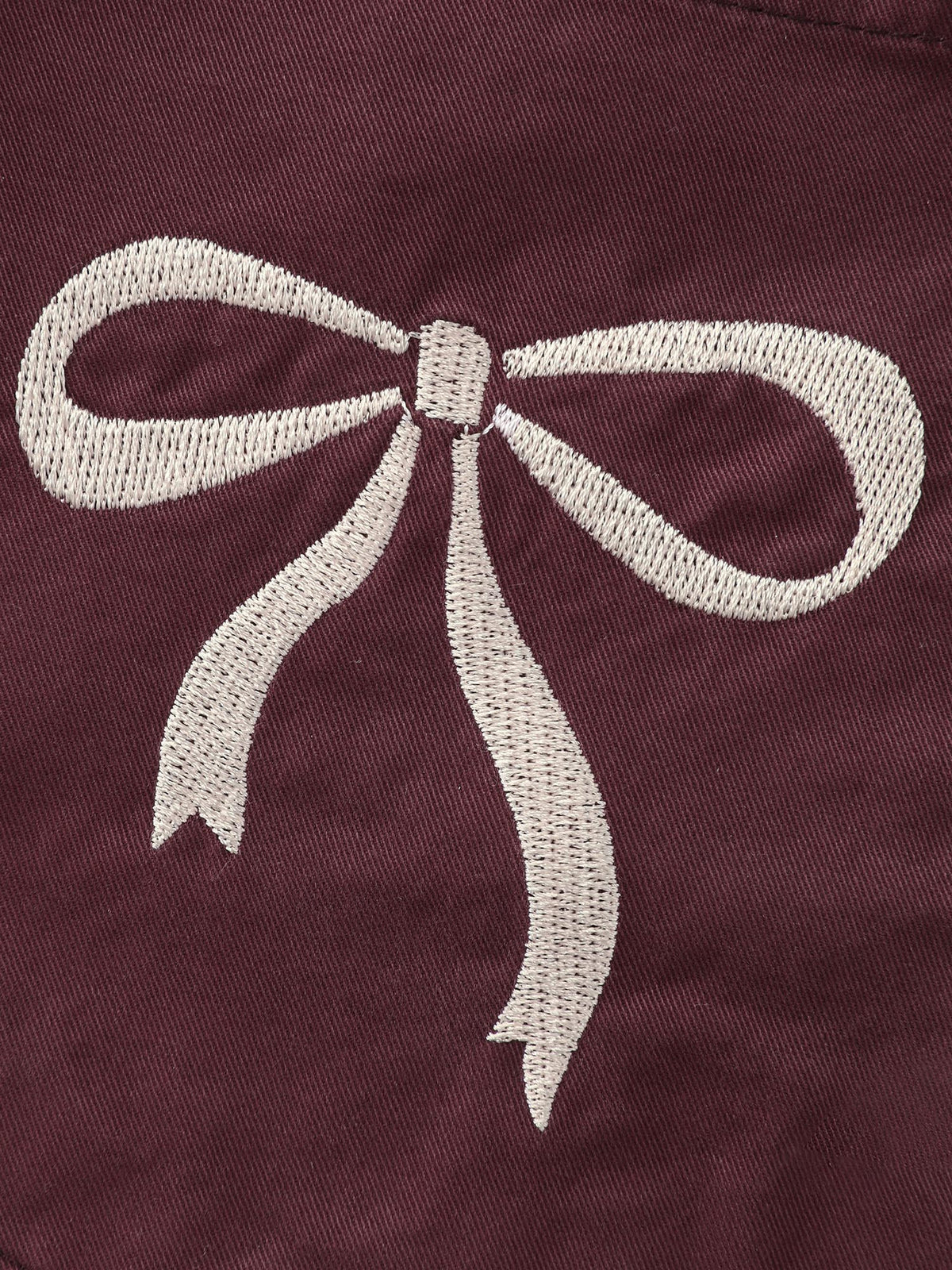 Cotton Bow Embroidery Pockets Plain Pants