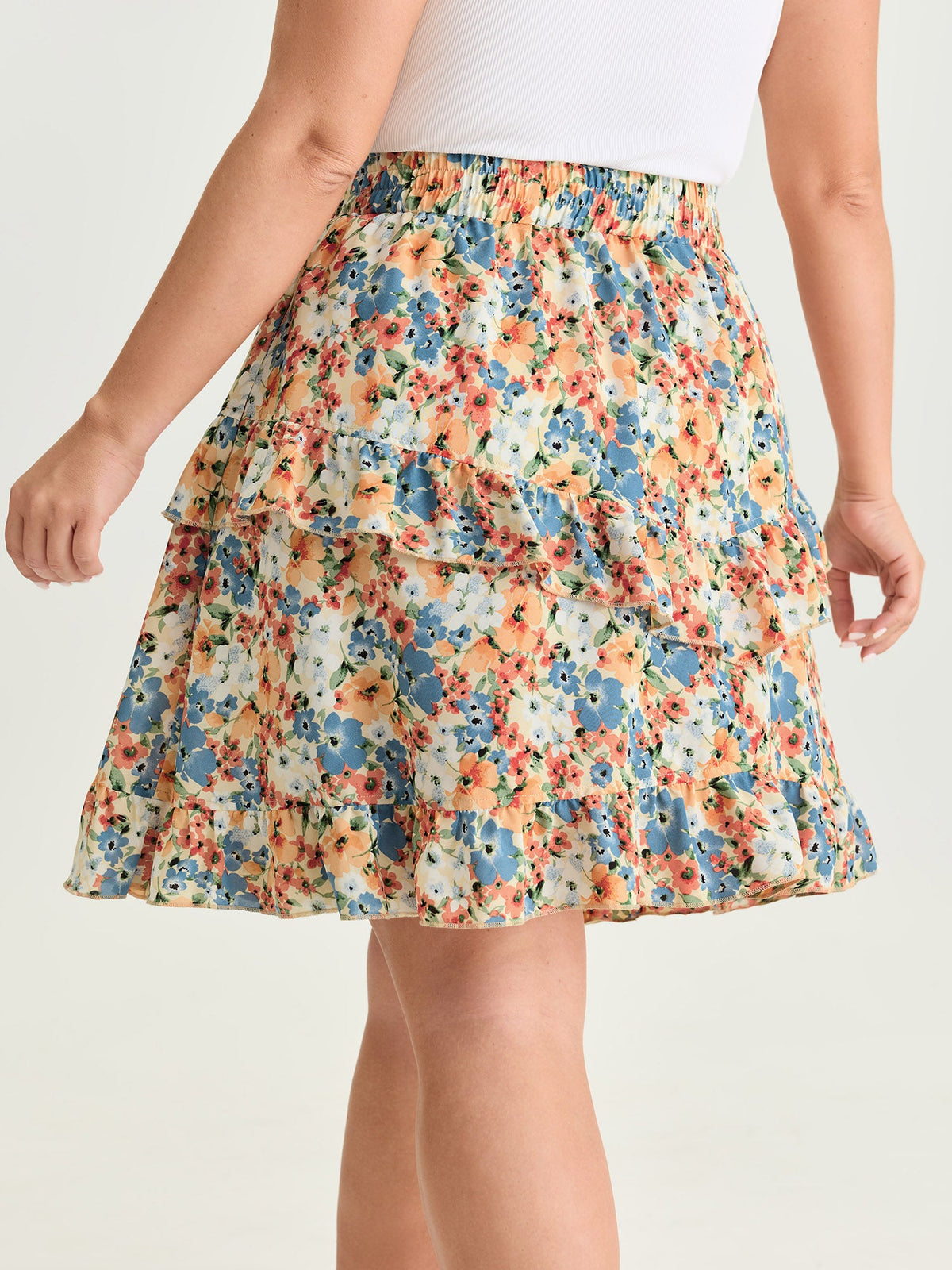 Floral Print Ruffled Edge Mini Skirt
