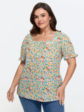 Cotton Square Neck Ruffled Sleeve Blouse