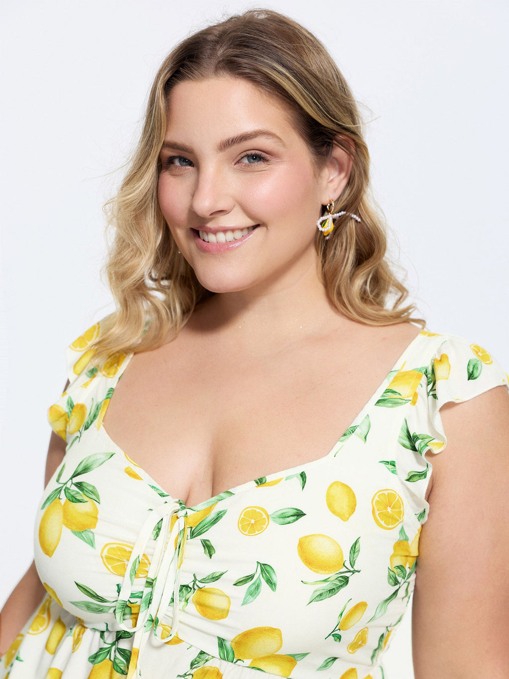 Hand Painted Lemon Print Ruched Blouse