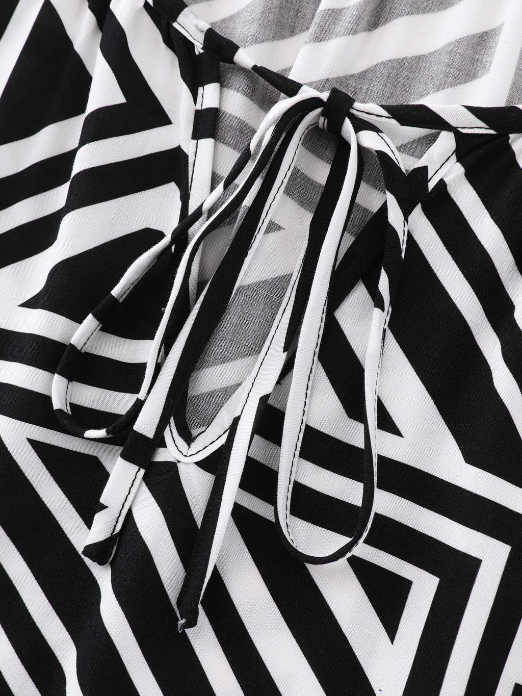 Geometric Print Neck-Tie Blouse