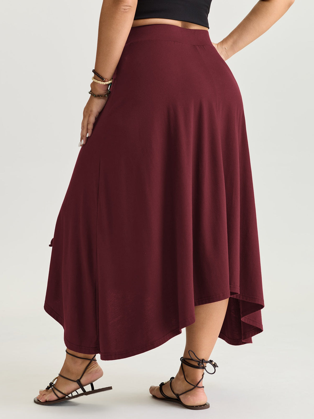 Supersoft Ring Detail Tie Asymmetrical Hem Midi Skirt