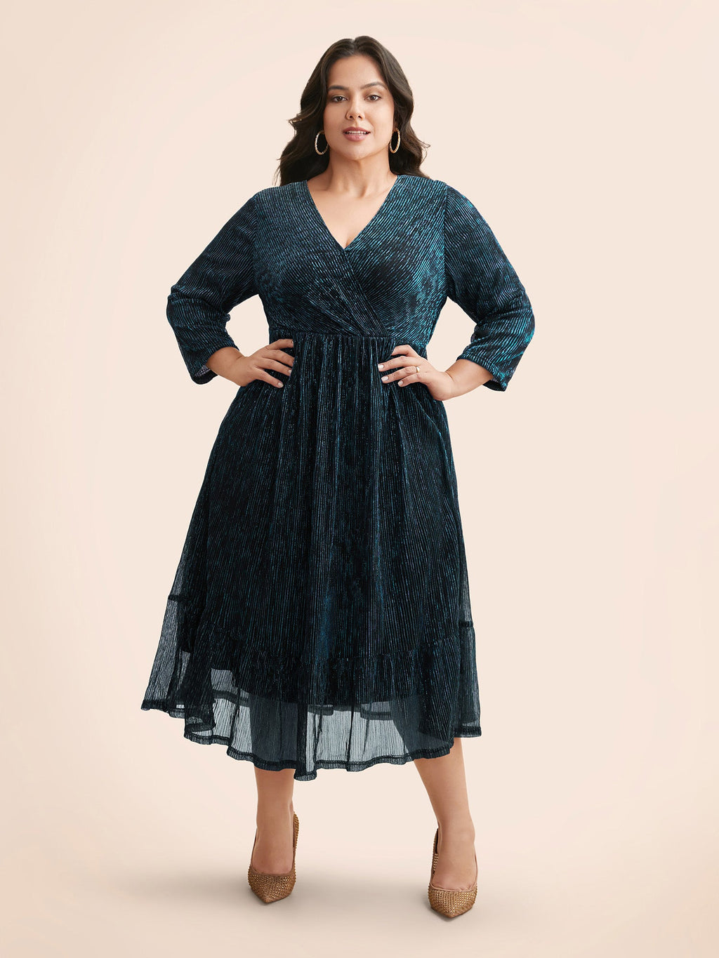 Luxe Mesh Pleated Elastic Waist Wrap Dress