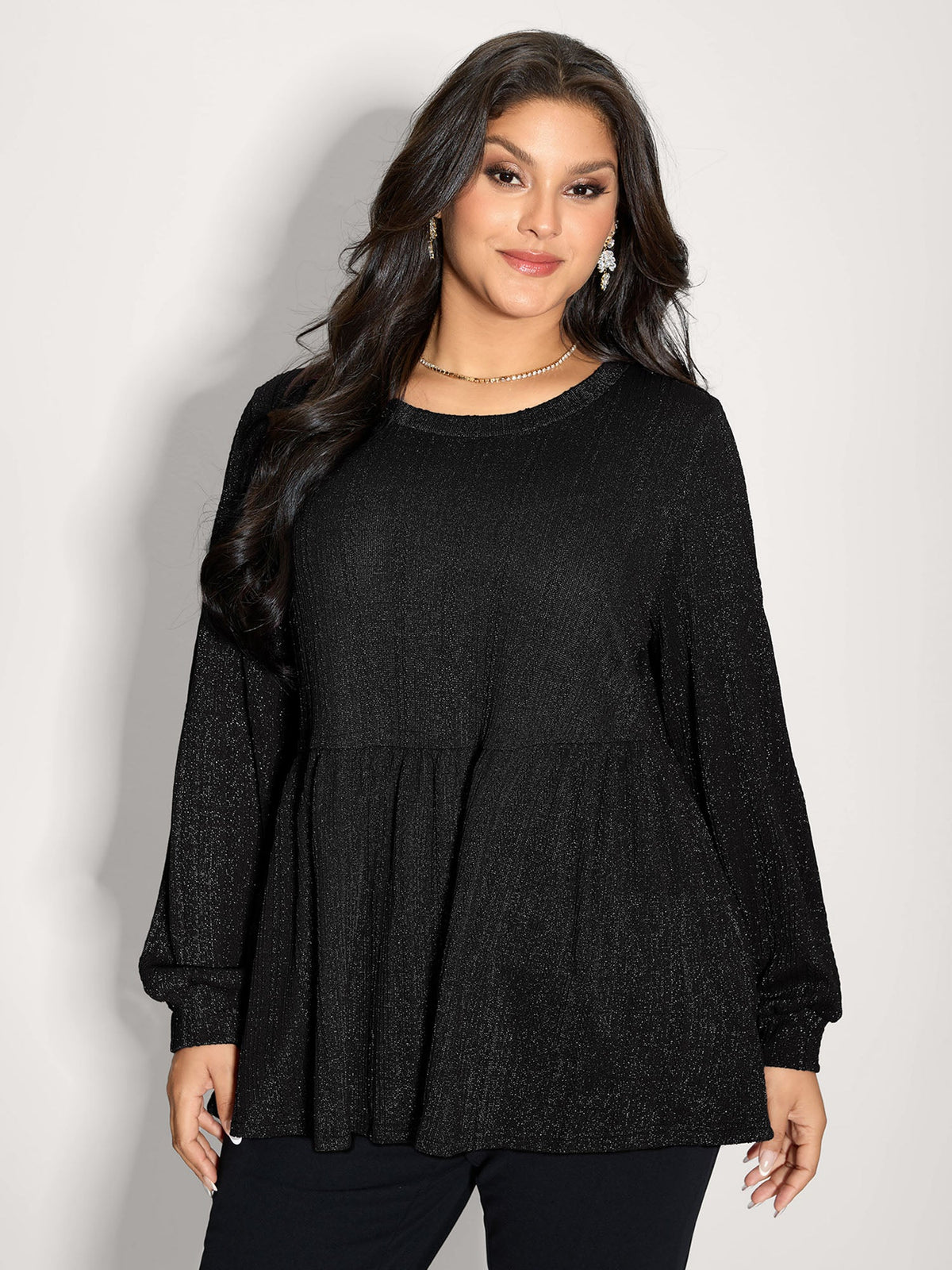 Textured Stretchy Flared Knit Top