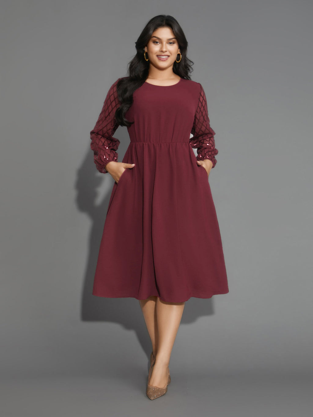 Texture Sequin Mesh Patchwork Midi Dress