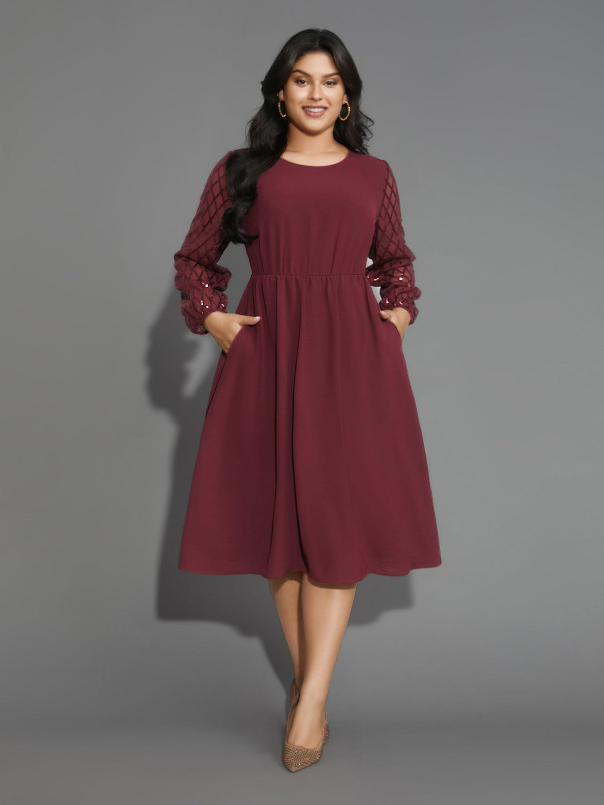 Texture Sequin Mesh Patchwork Midi Dress