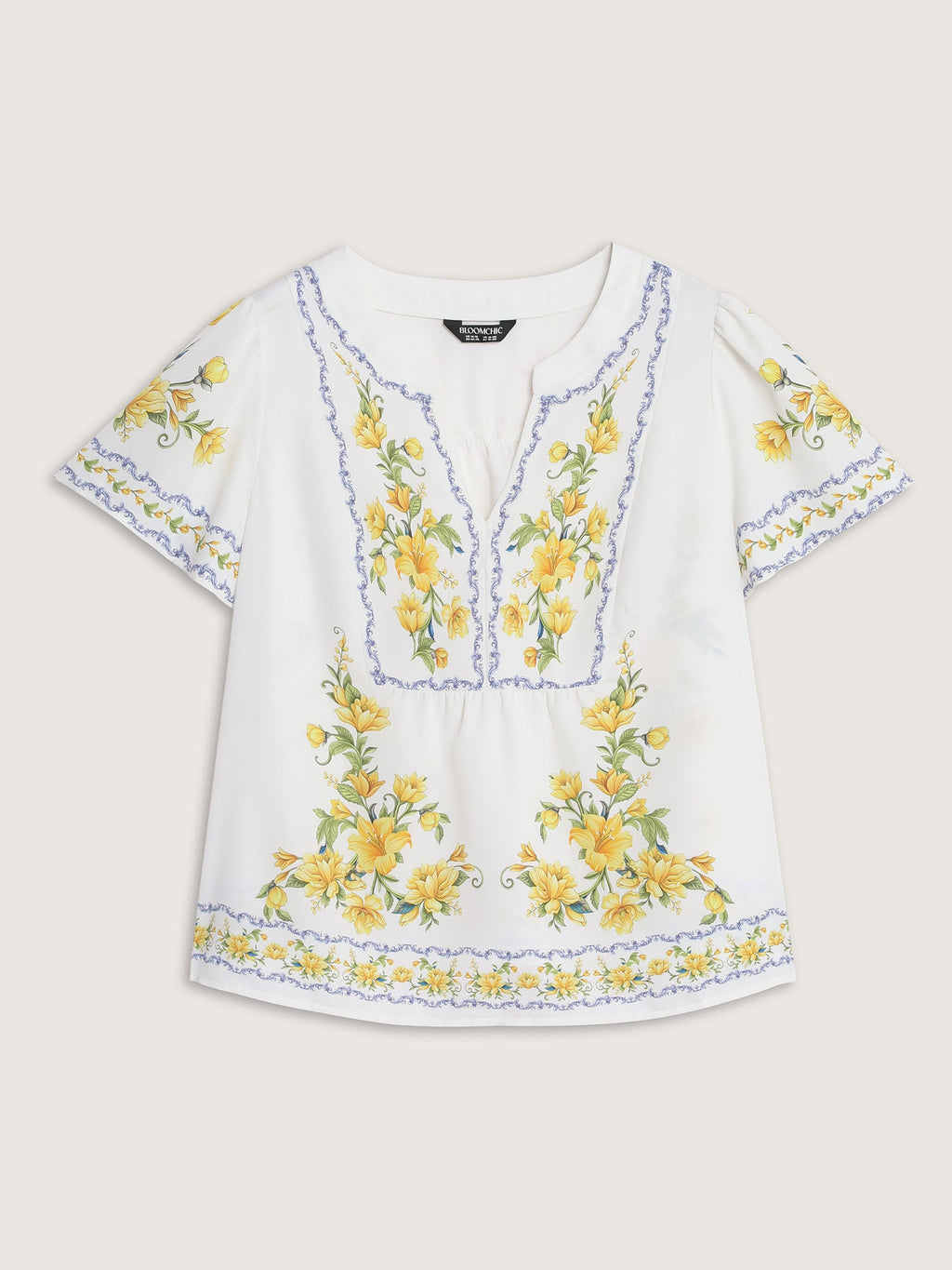 Floral Branch Print Notched Collar Blouse