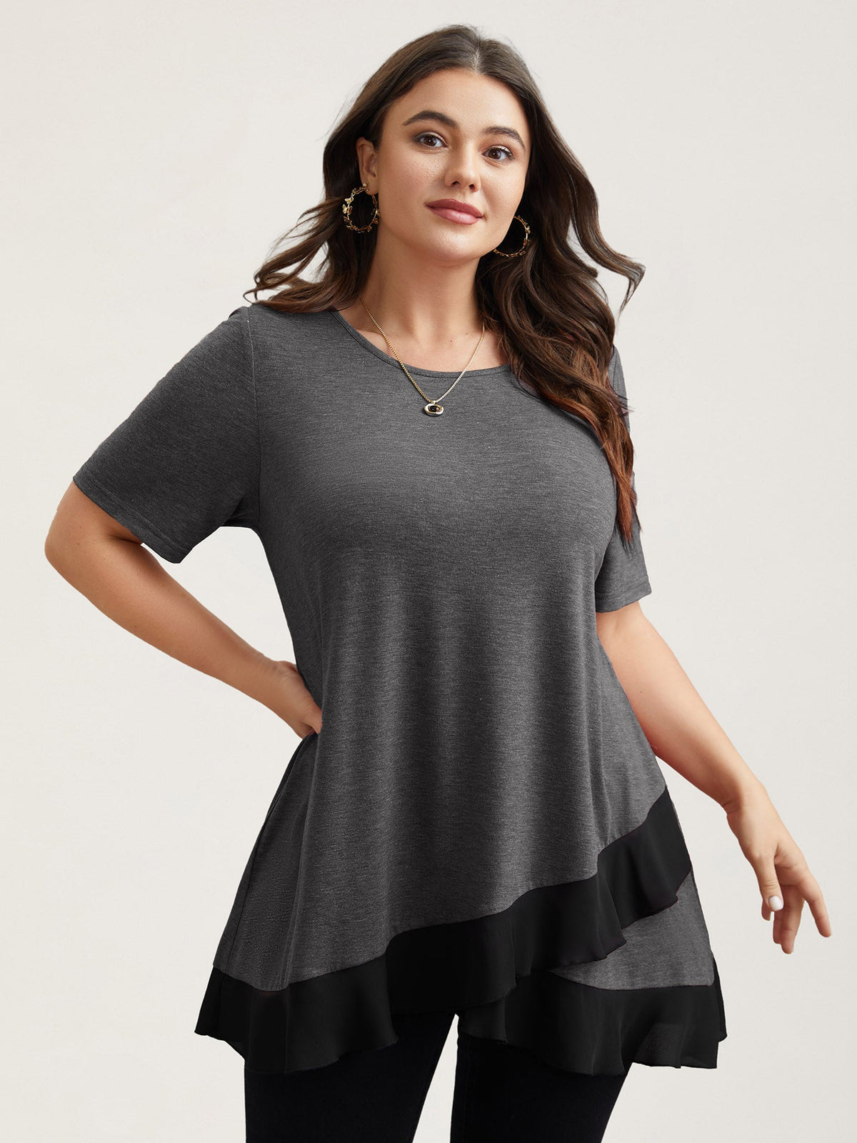 Color Contrast Overlap Hem Flared Top