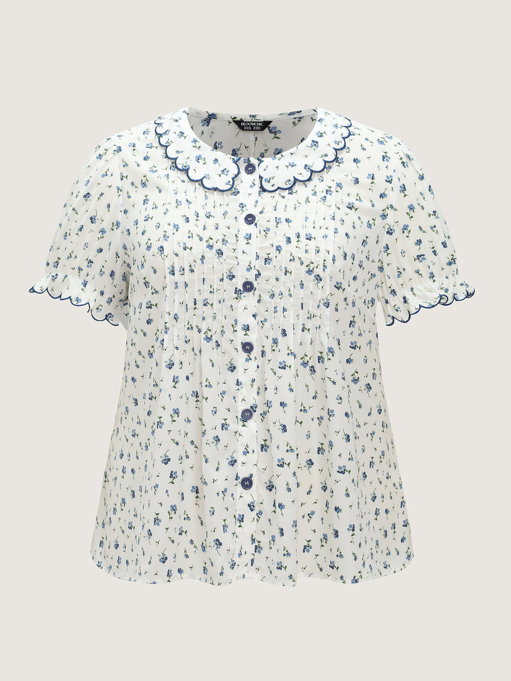 Floral Embroidery Pleated Button-Front Blouse