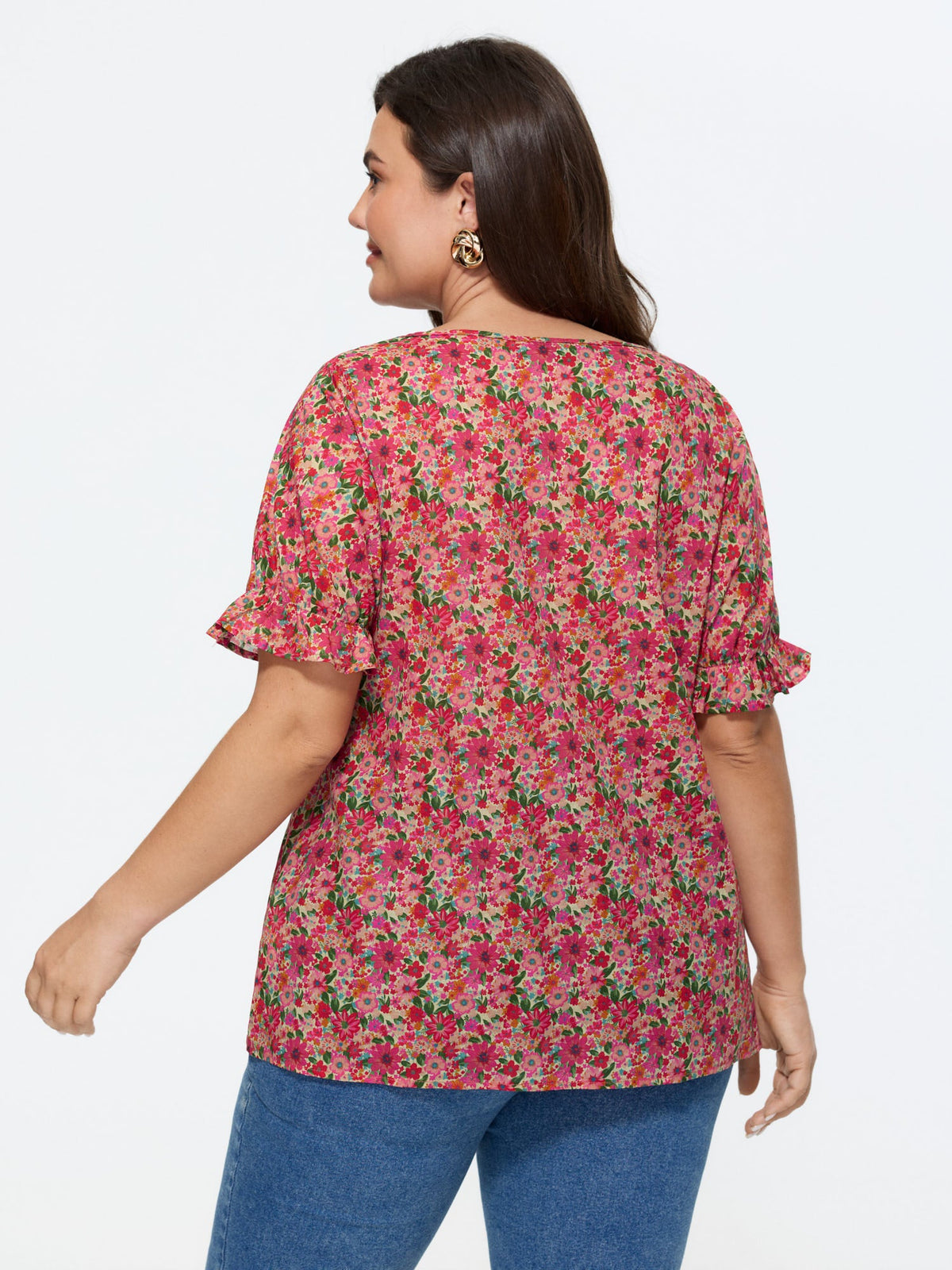Cotton Square Neck Ruffled Sleeve Blouse