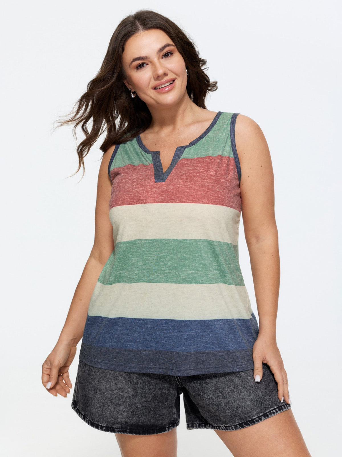 Multi-Color Stripes Off-Sleeves Vest
