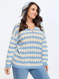 Wavy Stripe Hollow Hooded Pullover