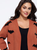 Bat Jacquard Arc Hem Open Front Cardigan