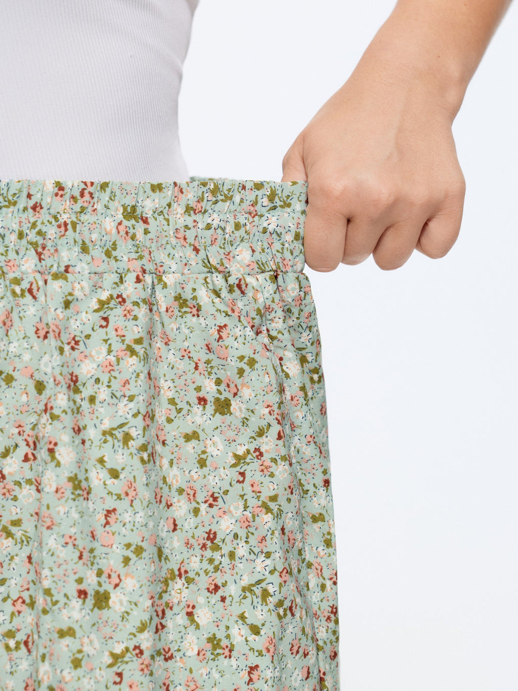 Micro Floral Print Wide Waistband Pants