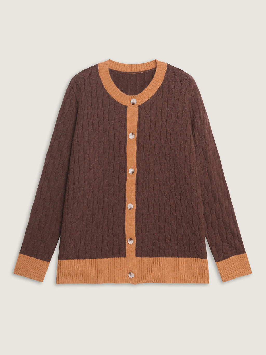 Braided Color Contrast Button Knit Cardigan