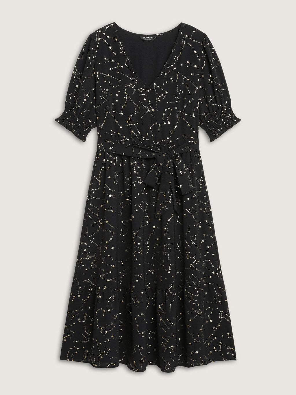 Shimmery Star Print Stretchy-Waist Midi Dress