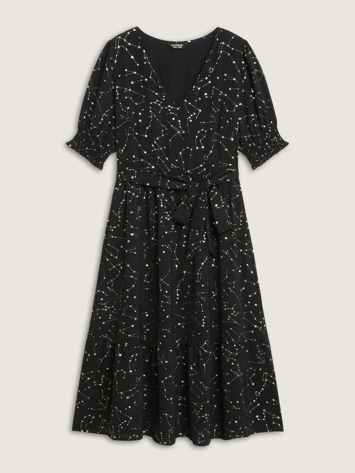 Shimmery Star Print Stretchy-Waist Midi Dress