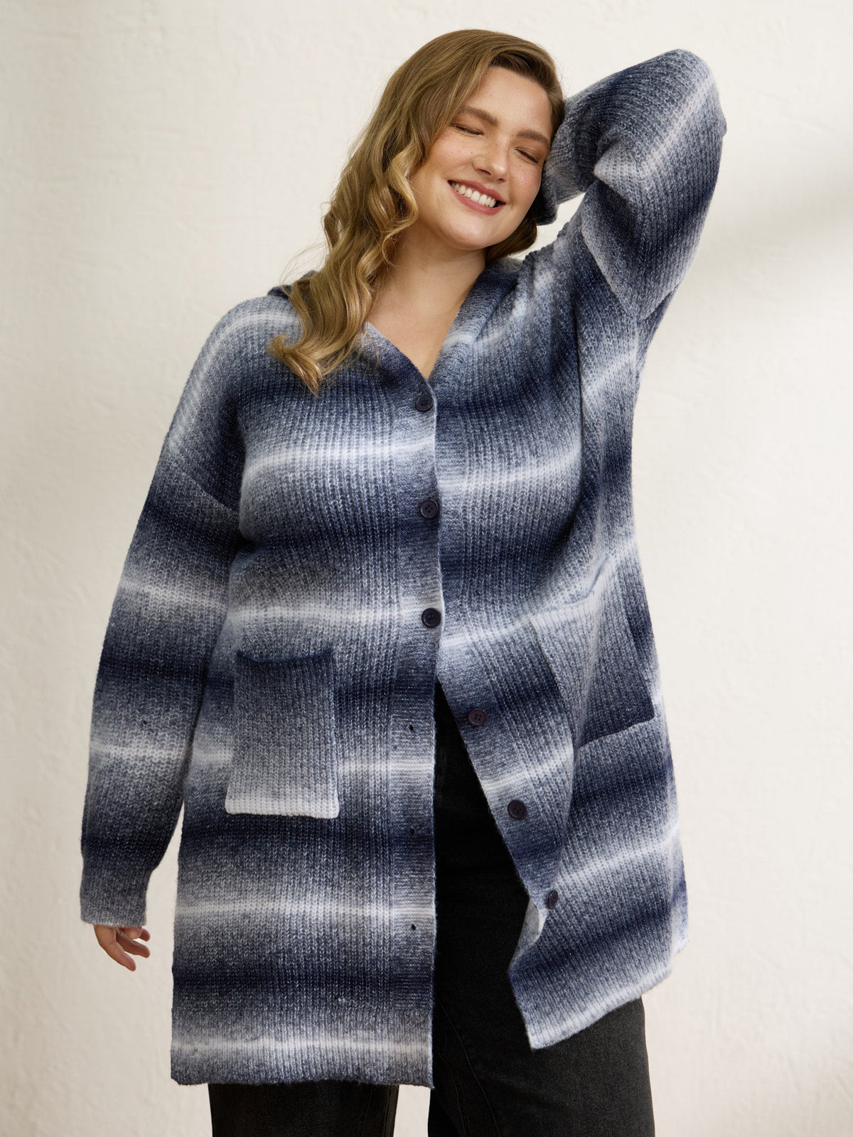 Color Gradient Textured Hooded Cardigan