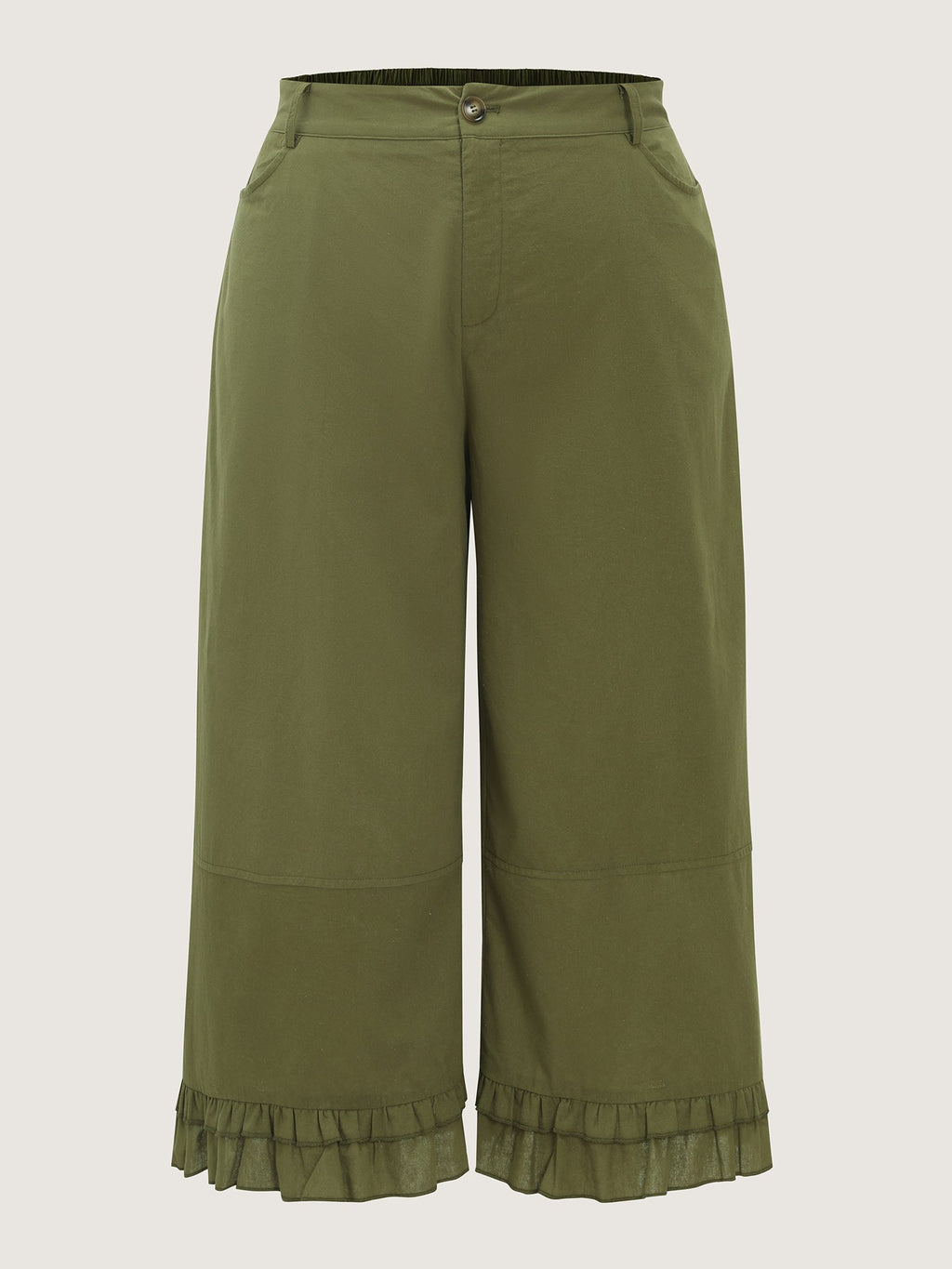 Cotton Ruffled Hem Wide-Leg Pants
