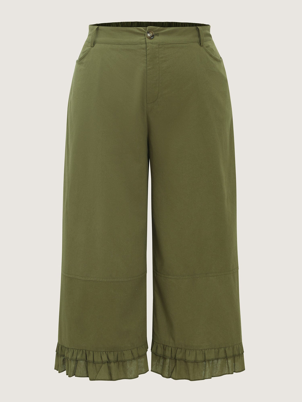 Cotton Ruffled Hem Wide-Leg Pants