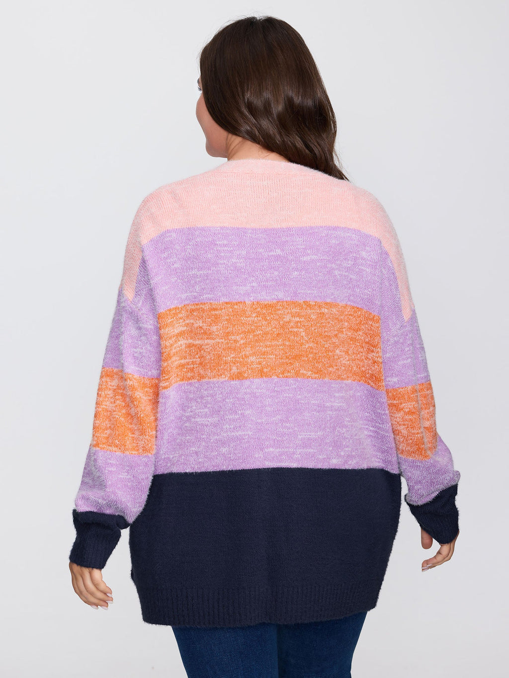 Furry Textured Colorblock Knit Cardigan