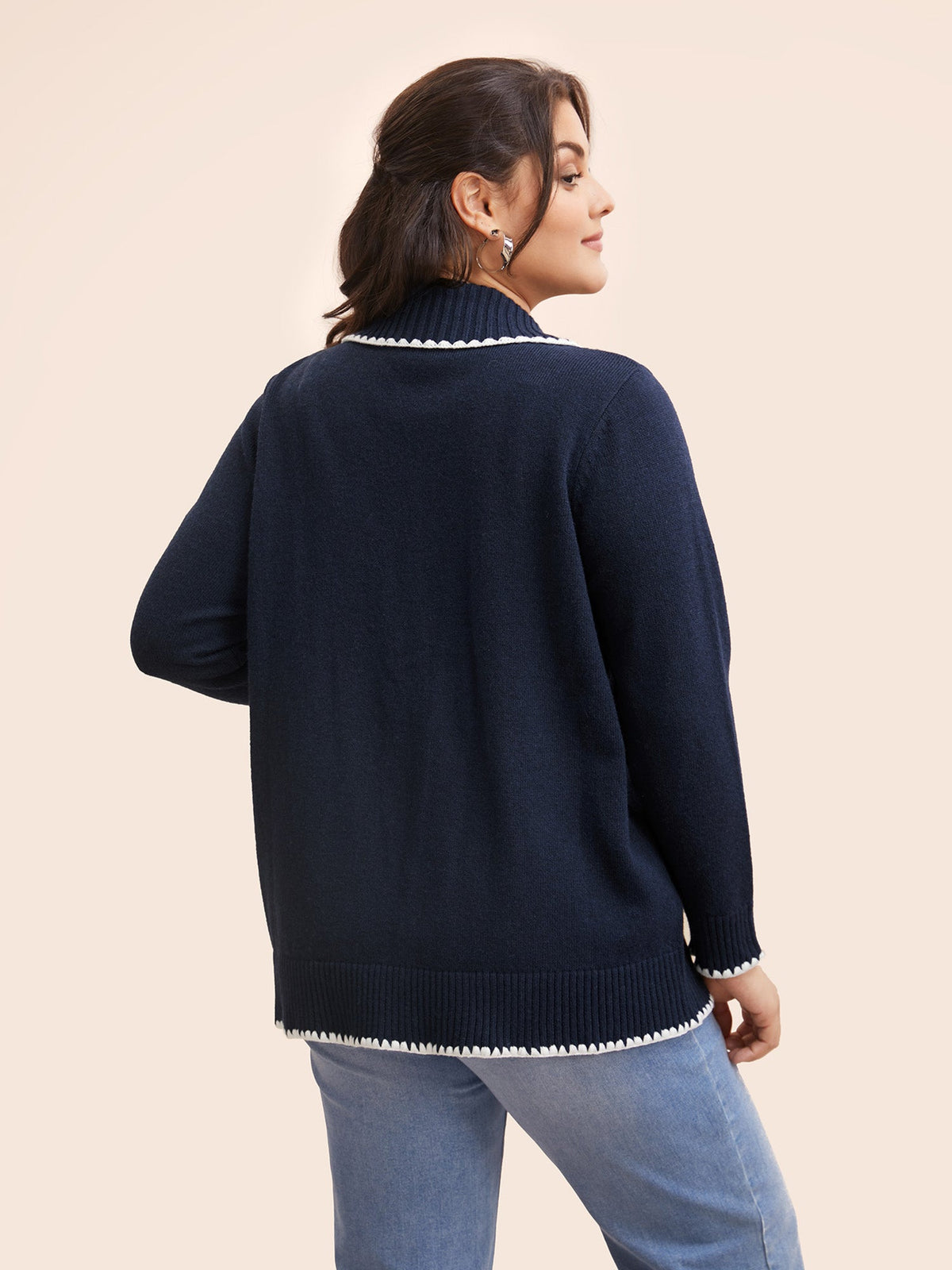 Lapel Collar Contrast Trim Cardigan