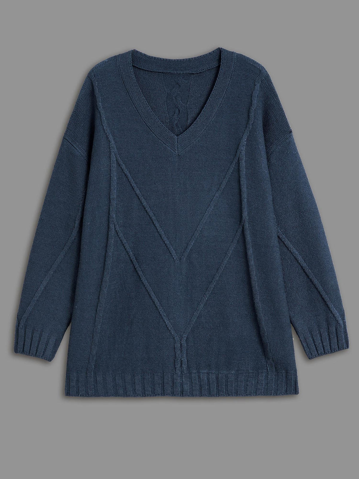 V Neck Cable Knit Texture Pullover