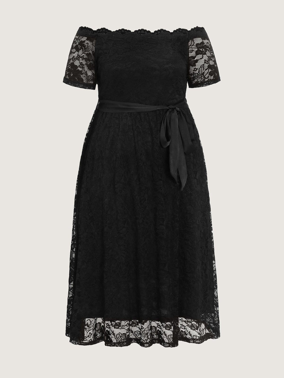 Sensational Lace Stretchy Waist Tie Midi Dress