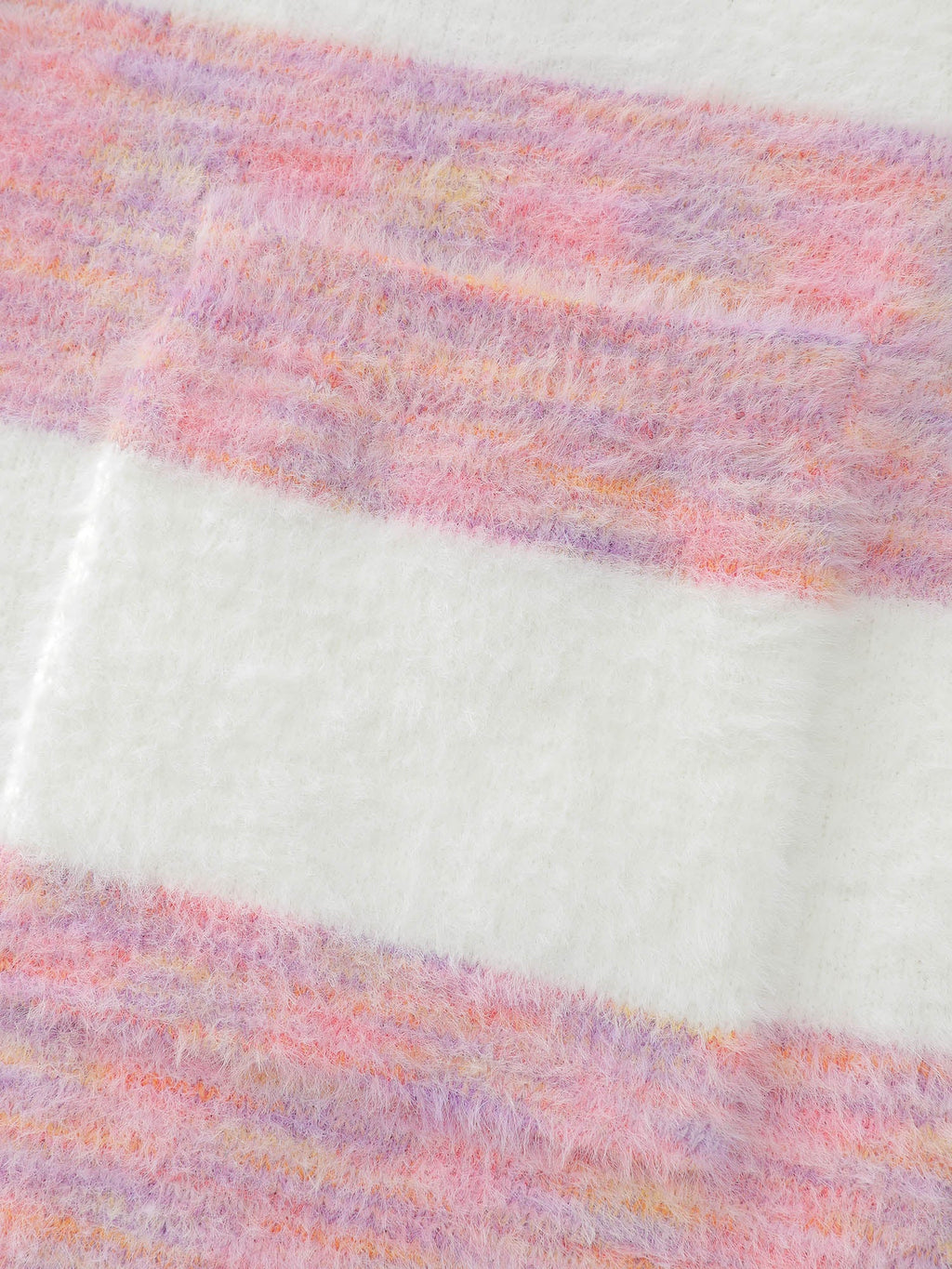 Color Stripes Furry Textured Knit Cardigan