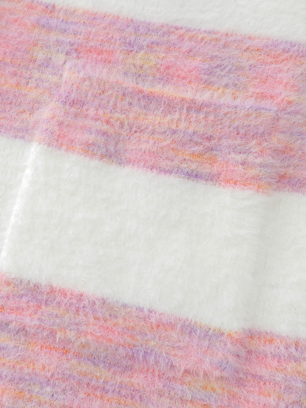 Color Stripes Furry Textured Knit Cardigan