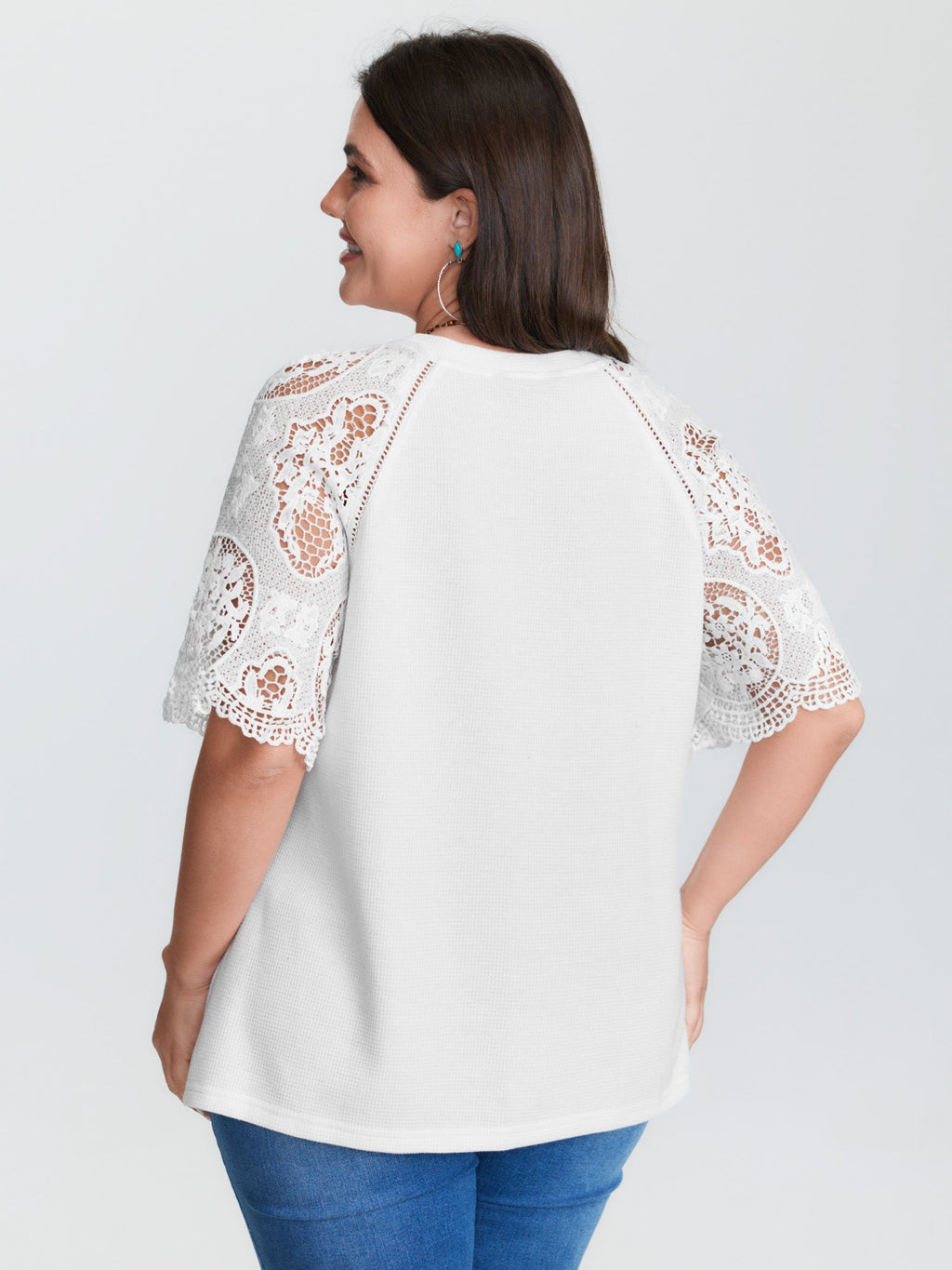 Lace Textured Flared Sleeve Plain Blouse