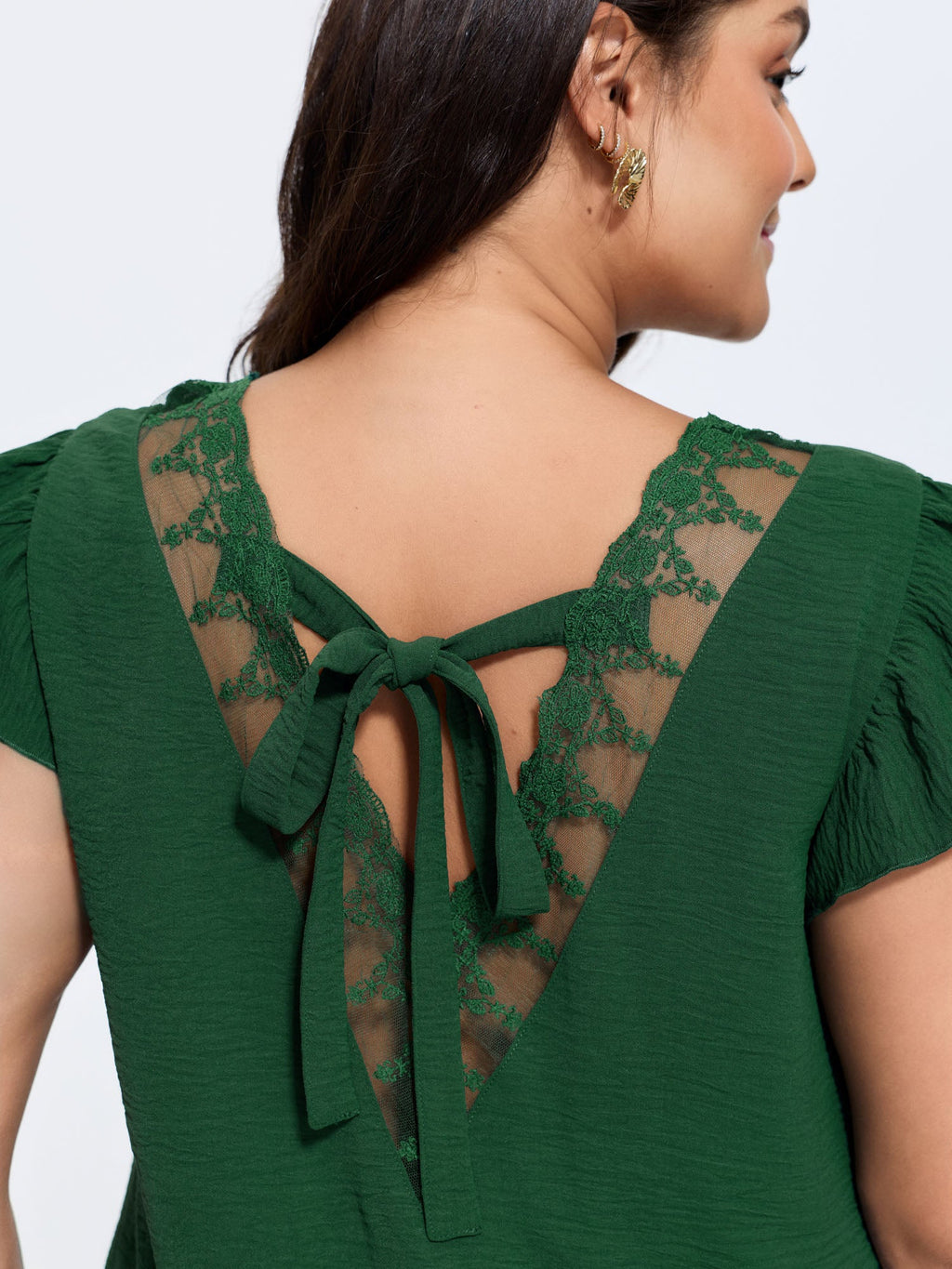 Sheer Lace Back-Tie Blouse