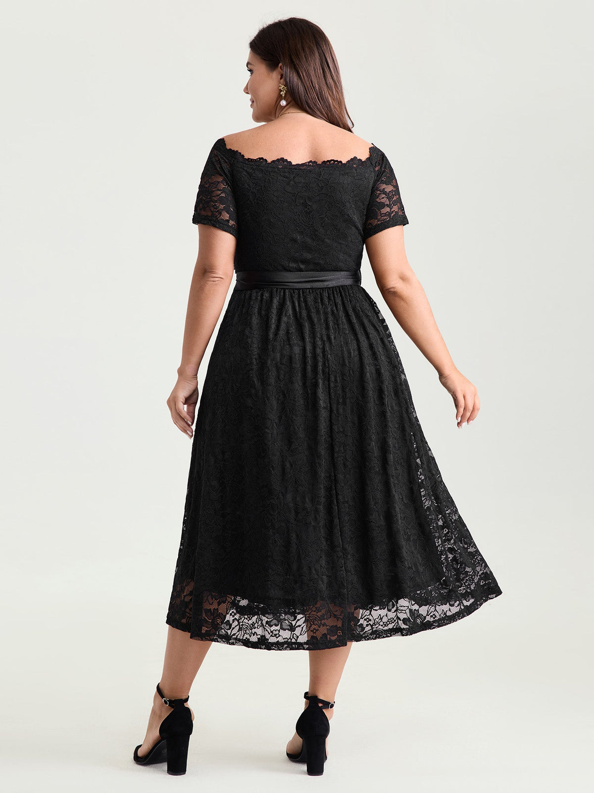 Sensational Lace Stretchy Waist Tie Midi Dress