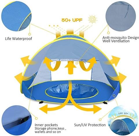 Pop Up UV Protection Baby Beach Shelter Tent with Folding Pool