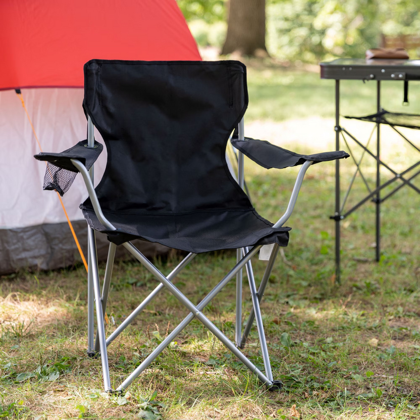Quad Folding Camping Chair with Built-in Cup Holder, Heavy Duty Portable Outdoor Foldable Chair for Camping, Garden, Fishing & Picnic