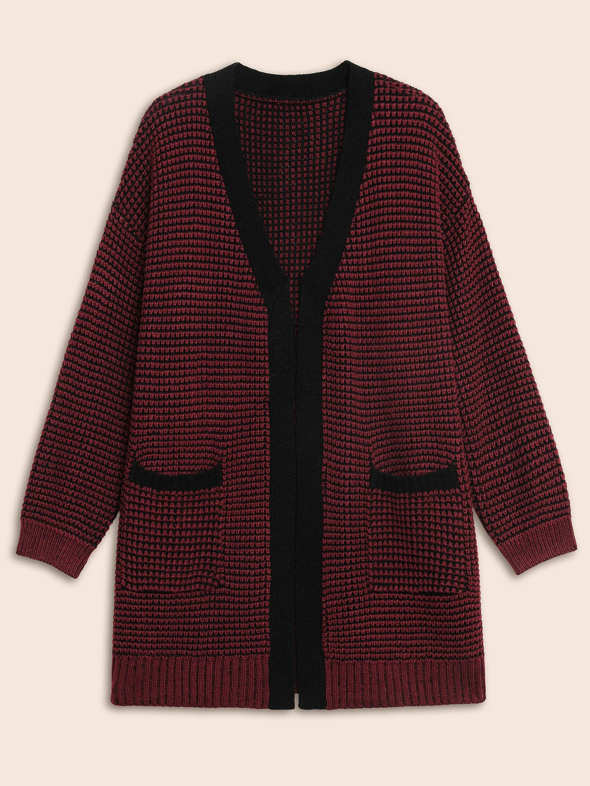 Contrast Textured Drop Shoulder Sleeve Cardigan