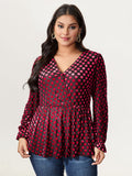 Velvet Heart Print Stretchy Waist Blouse