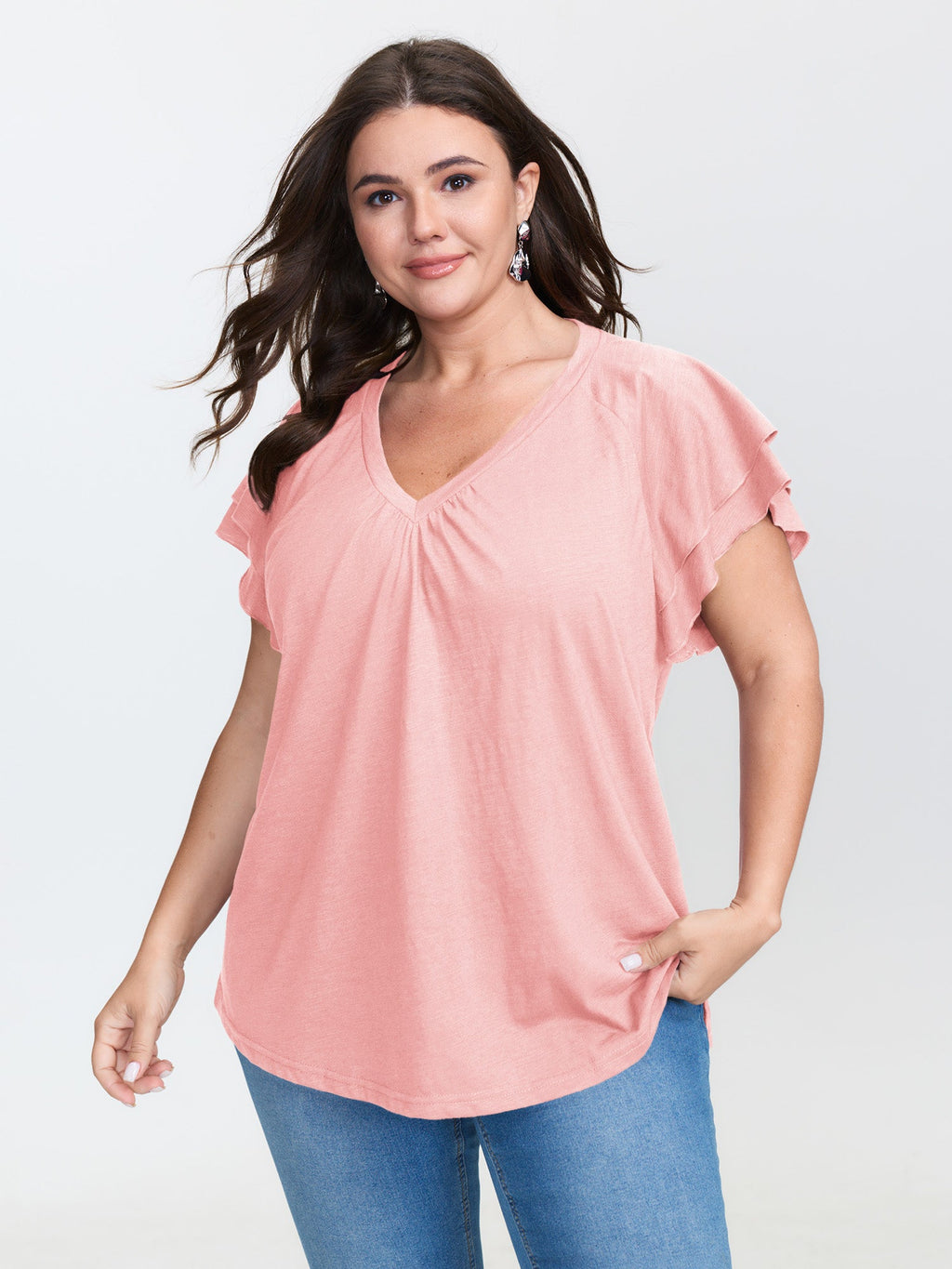 Stretchy Textured Flared Sleeve T-Shirt