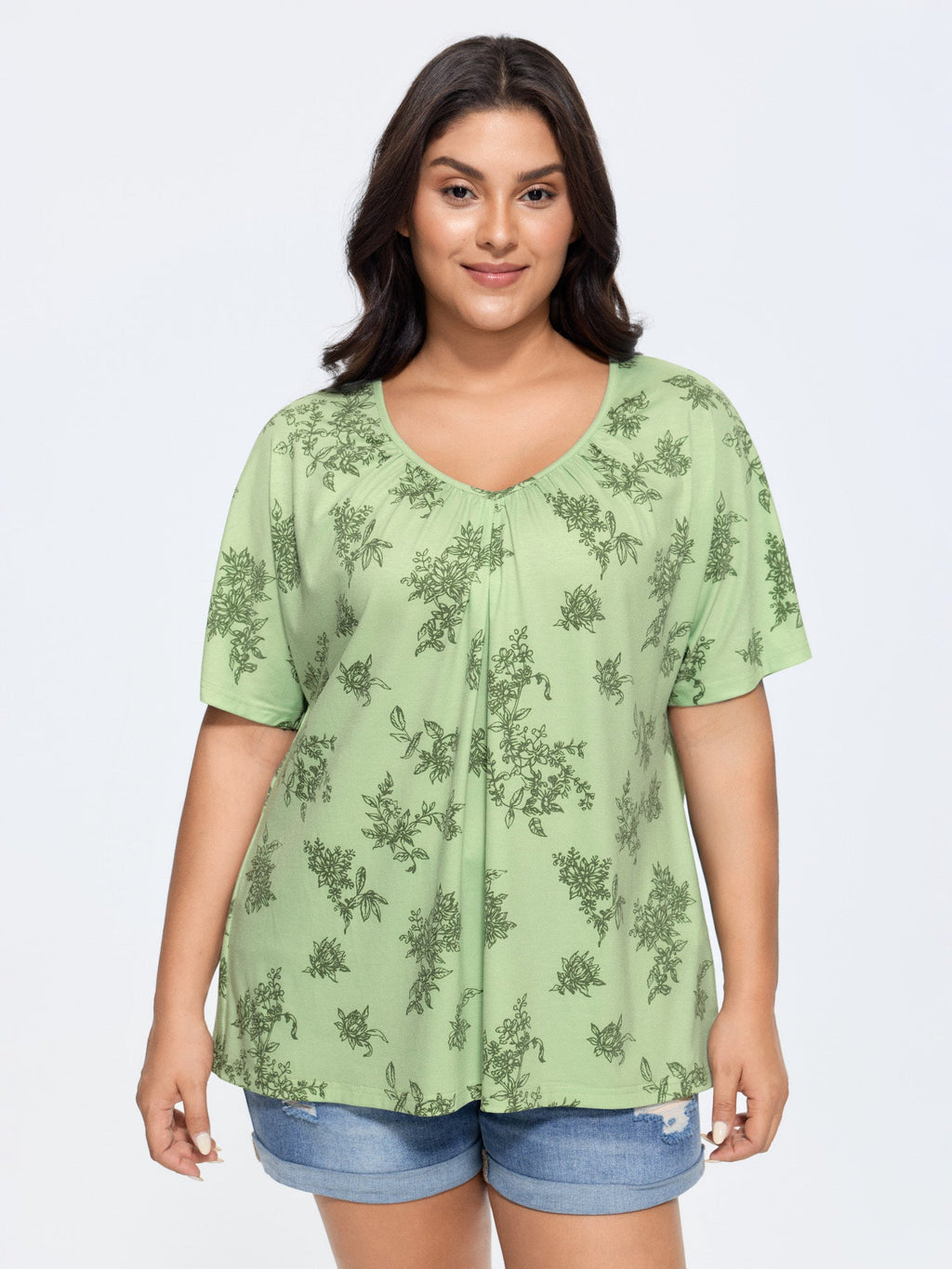 Pleated Plain Half-Sleeve Knit Top