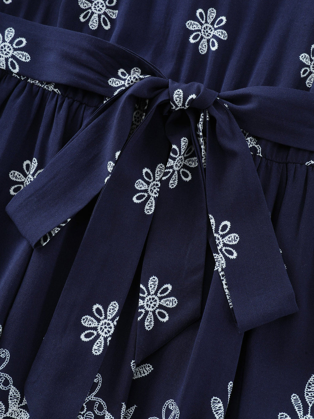 Boho Floral Print Belted Midi Dress