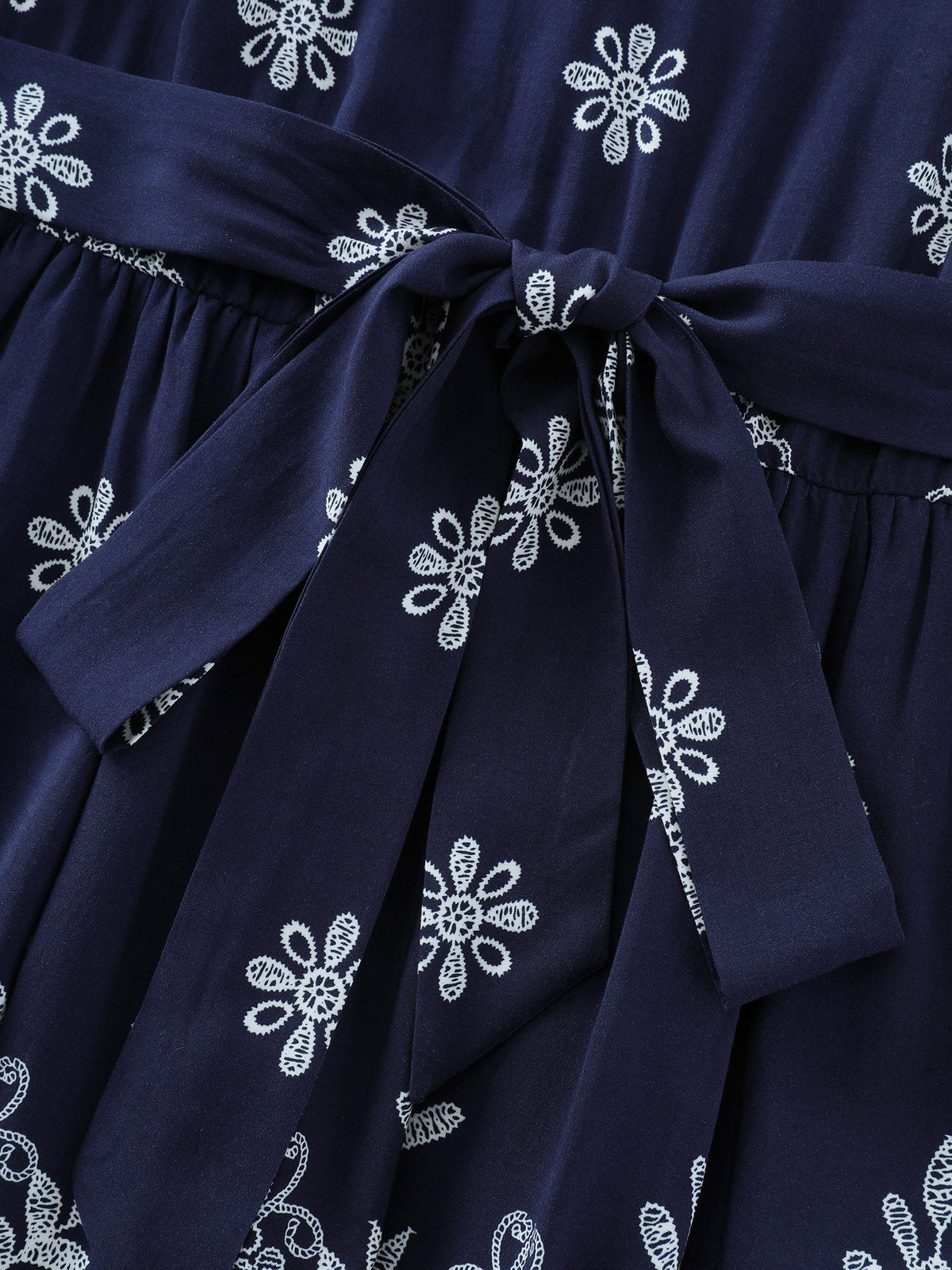 Boho Floral Print Belted Midi Dress