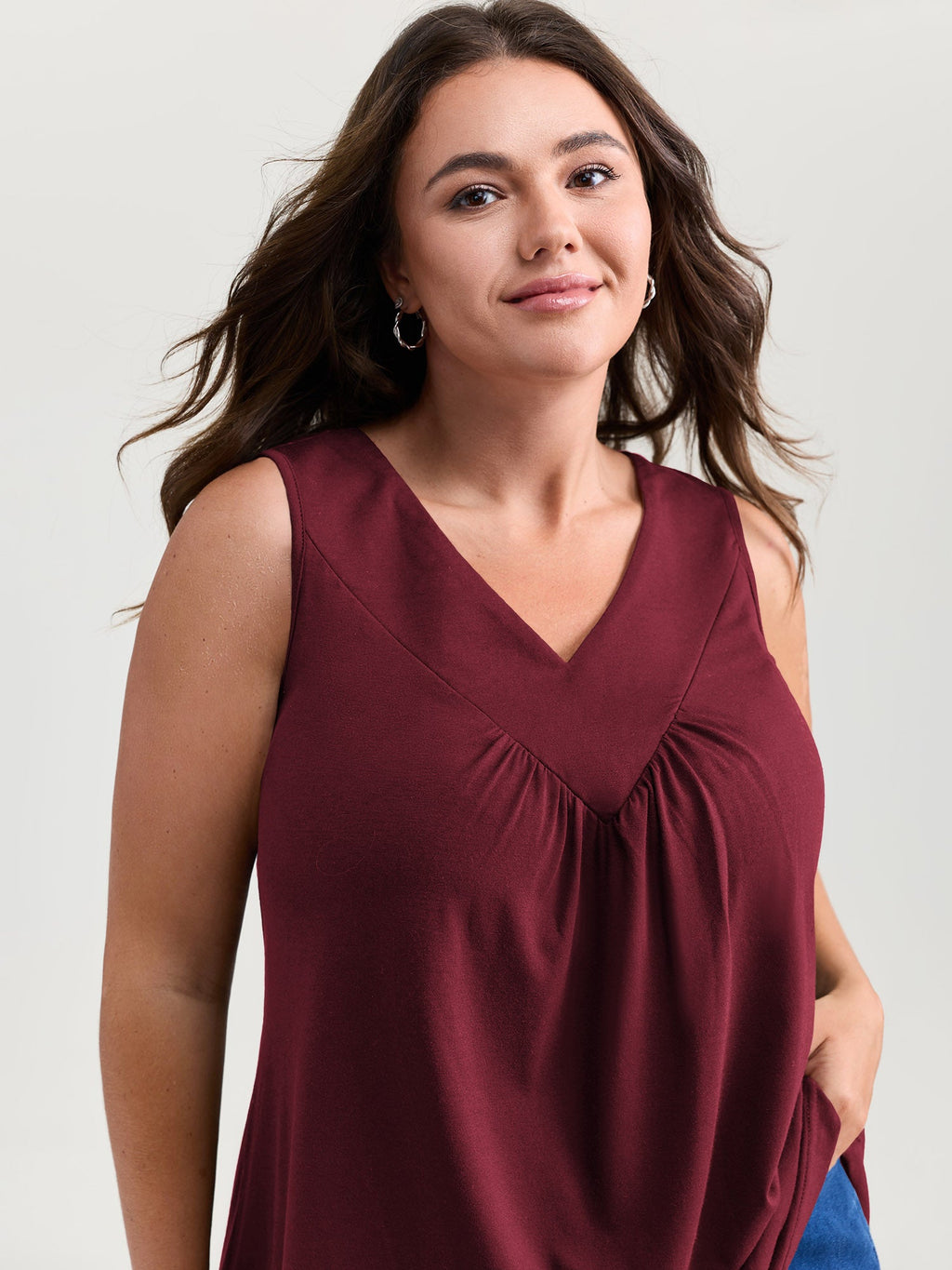 Stretchy V-Neck Pleated Tank Top