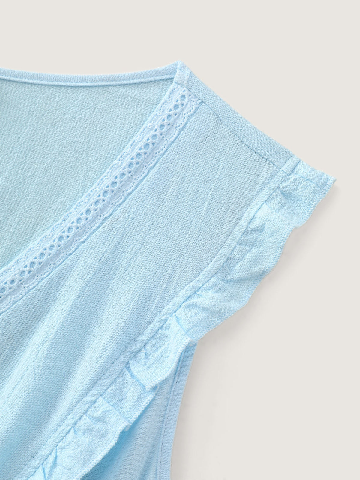 Cotton Ruffled Edge V-Neck Sleeveless Midi Dress